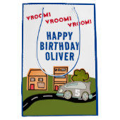 Vroom Vroomレーシングカーロードハウスハッピーバースデー ミディアムペーパーバッグ (正面)