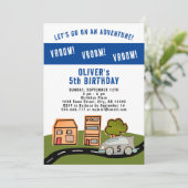 Vroom Vroomレーシングカーロードハウスボーイ誕生日 招待状 (スタンド正面)