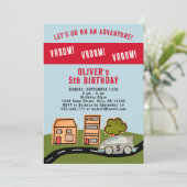 Vroom Vroomレーシングカーロードハウスボーイ誕生日 招待状 (スタンド正面)