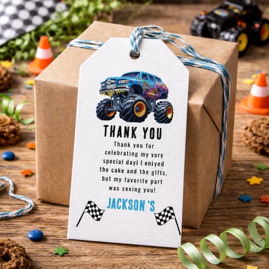 Vroom Zoom Monster Truck Boom | 1歳の誕生日パーティー ギフトタグ