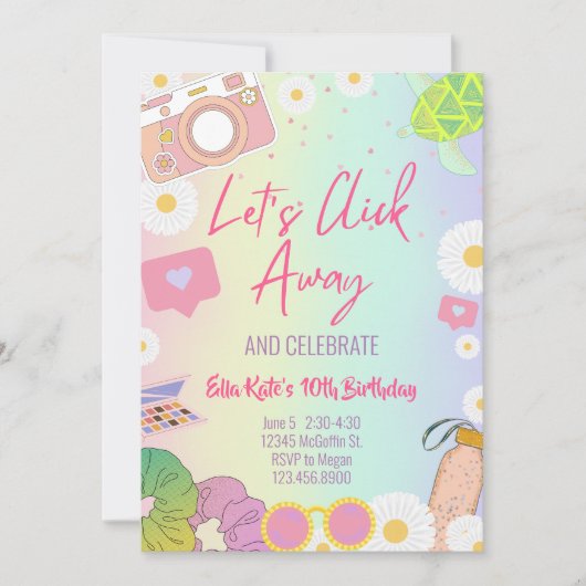 VSCOガールパステル絞り染めトゥイーン10代のガールパーティー 招待状 (正面)