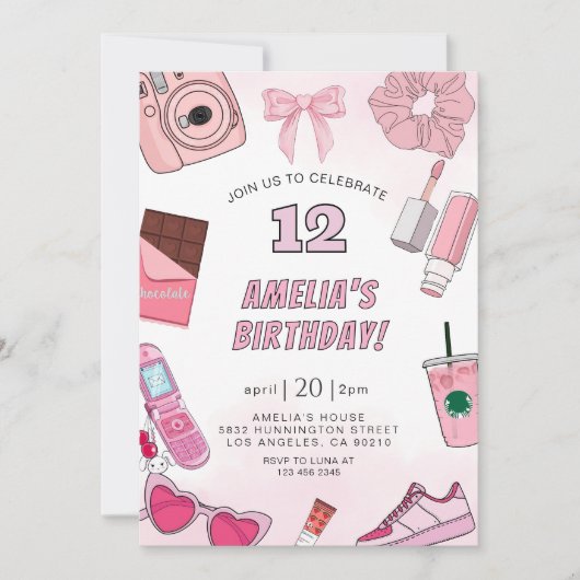 VSCO10代の若者ガールズパーティー誕生日招待状 招待状 (正面)