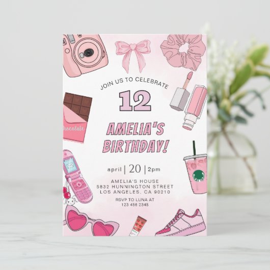 VSCO10代の若者ガールズパーティー誕生日招待状 招待状 (スタンド正面)