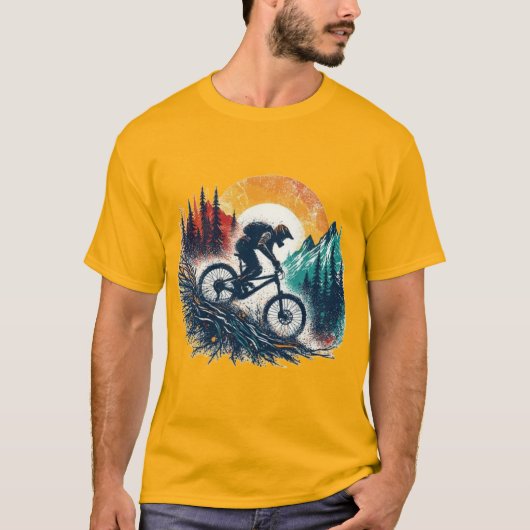 VTT Vintage en Montagne – Design Rétro Cyclisme Tシャツ (正面)