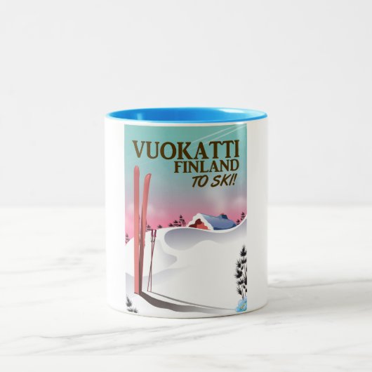 Vuokatti Finland スキーポスター ツートーンマグカップ (中央)