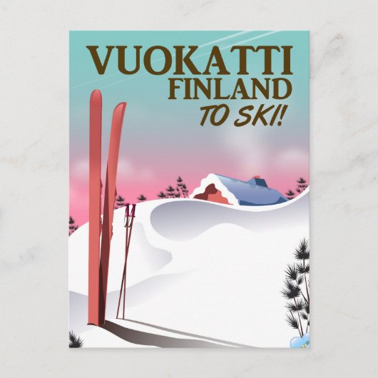 Vuokatti Finland スキーポスター ポストカード (正面)