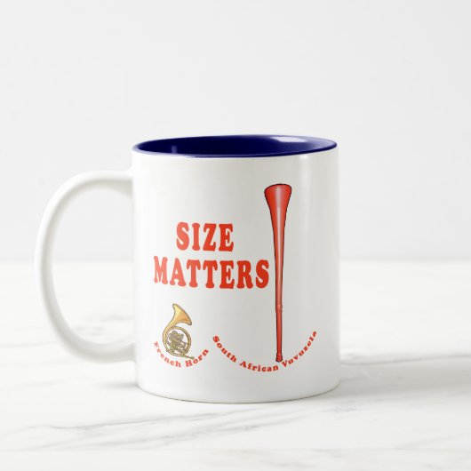 Vuvuzelaのサイズの問題のおもしろいなTシャツのデザイン ツートーンマグカップ (左)