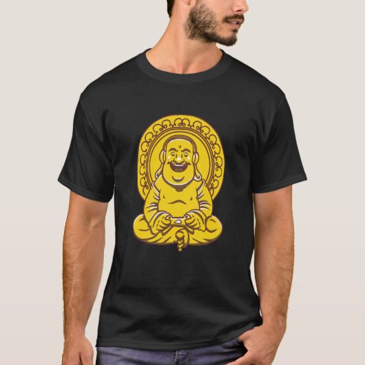 VXL Buddha Monk Namaste Praying Pray Laugh Buddhis Tシャツ (正面)