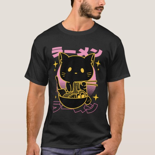 Vxlsアジア日本の料理食ラーメン猫 Tシャツ (正面)