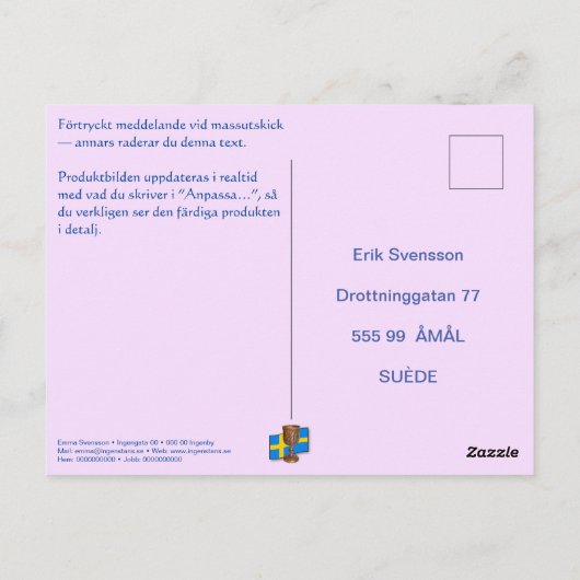 Vykort — Asher ポストカード (裏面)