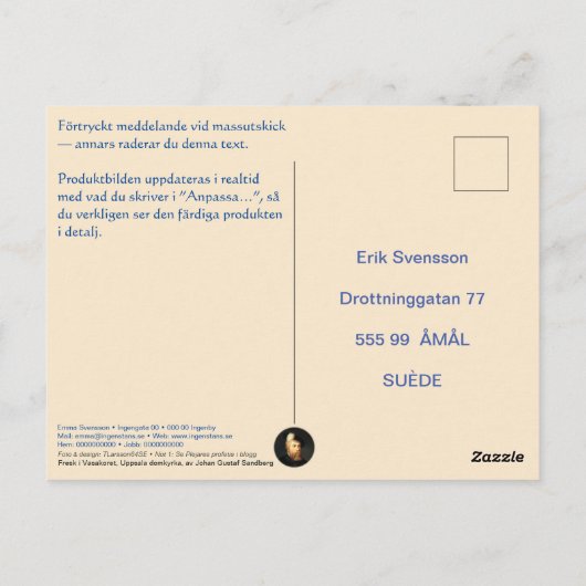 Vykort — Gustav Vasa ポストカード (裏面)