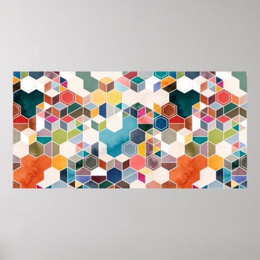 wでランダムな色の六角形のシームレスなパターン ポスター (正面)