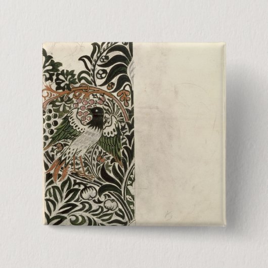 wのための未完成の「鳥およびつる植物」の版れんがのデザイン 缶バッジ (正面)