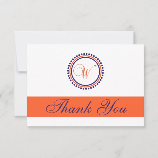 Wの点の円Monogamは感謝していしています(オレンジまたは濃紺) サンキューカード (正面)