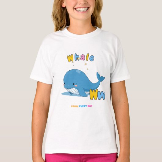 「WはクジラのW」アルファベットTシャツ - Grow Every Day Tシャツ (正面)