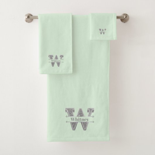 Wイニシャルパーソナライズされたシルバーモノグラムあなたの名前B バスタオルセット (インサイチュ)