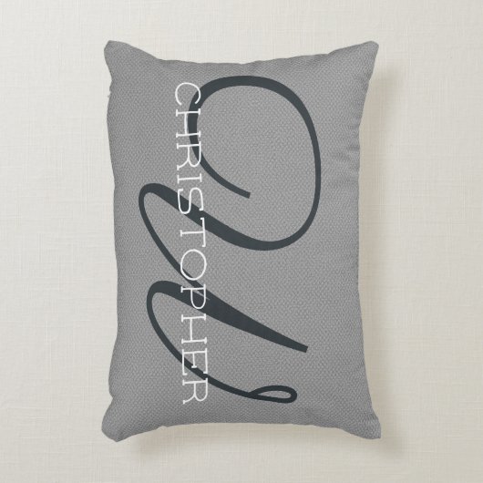 Wイニシャルパーソナライズされた名白黒グレー アクセントクッション (正面(垂直))