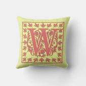 Wイニシャル枕 – 黄色の背景のピンクW クッション (裏面)