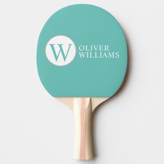 Wイニシャル（編集可能）円モノグラムティール（緑がかった色） 卓球ラケット (正面)