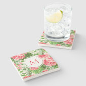 WハイビパーソナライズされたスカスフラワーモノグラムストーンC ストーンコースター (横)