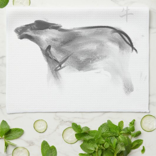 Wバッファロー中国のオックスイヤー〔占星術の〕十二宮図選択カラーKT2 キッチンタオル (折り畳み)