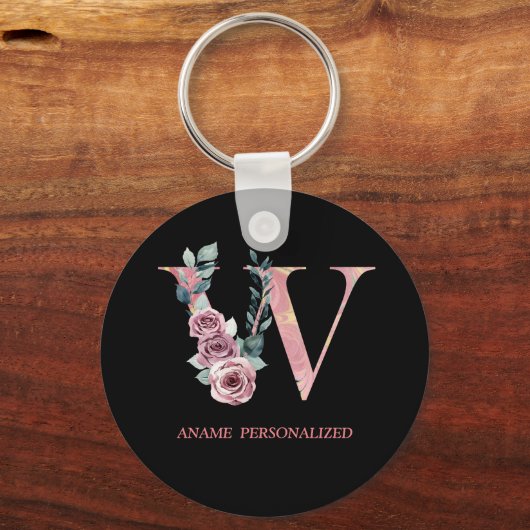 Wフローラモノグラム名文字ピンクアガテキーチェーン キーホルダー (正面)
