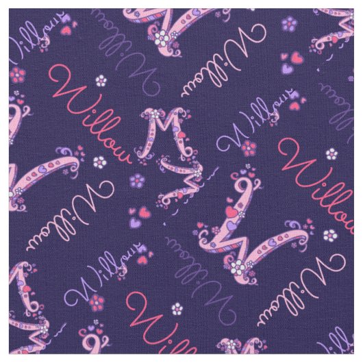 Wモノグラムと名パーソナライズされた称Willow fabric ファブリック (クローズアップ)