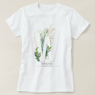 Wモノグラム金ゴールドグリー葉ネリエレガントー Tシャツ