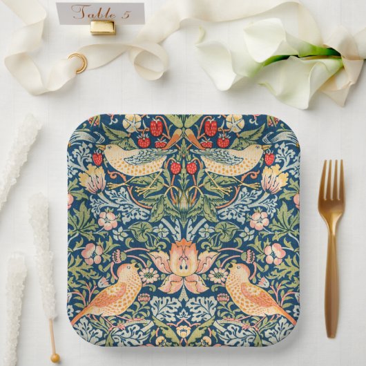 Wモリスいちご泥棒スクエア紙プレート ペーパープレート (ウェディング)