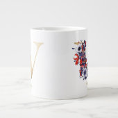 Wレター金ゴールドモノグラムレッドホワイトパープルフローラ ジャンボコーヒーマグカップ (正面)