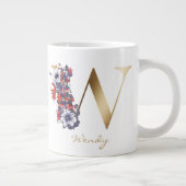 Wレター金ゴールドモノグラムレッドホワイトパープルフローラ ジャンボコーヒーマグカップ (右)