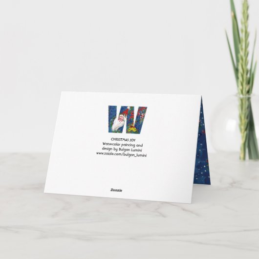 W文字/赤いリボンモノグラム付きサンタクロース シーズンカード (裏面)