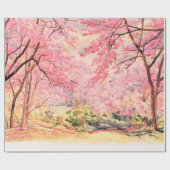 W絵画の水彩風景ピンク赤い花 ラッピングペーパー (フラット)