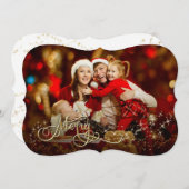 w金ゴールドメリーグリッタースターブラケットフォトクリスマス シーズンカード (正面/裏面)