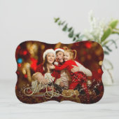 w金ゴールドメリーグリッタースターブラケットフォトクリスマス シーズンカード (スタンド正面)