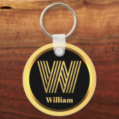 W金ゴールドモノグラムのキーパーソナライズされたチェーン キーホルダー (正面)