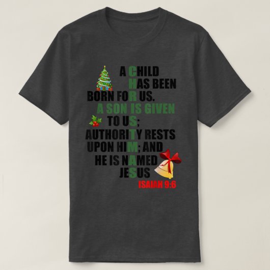 w460 Merry Xmas Christmas Tree Christian Bible Isa Tシャツ (デザイン正面)