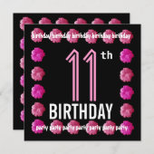 W762の誕生日パーティーピンクの花 招待状 (正面/裏面)