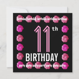 W762の誕生日パーティーピンクの花 招待状