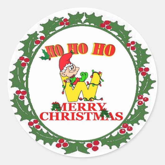 W – クリスマス小妖精や小人モノグラムシール ラウンドシール (正面)