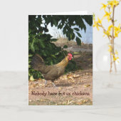 W.ニワトリが挨拶状を持つ以外誰もいない カード (黄色い花)