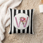 W,フローラモノグラムイニシャル,水色の花 クッション (ブランケット)
