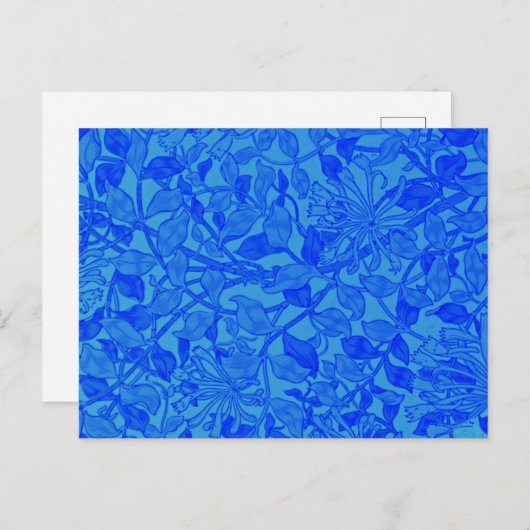 W.モリスによる美しい青のハニーサックルパターン ポストカード (正面/裏面)