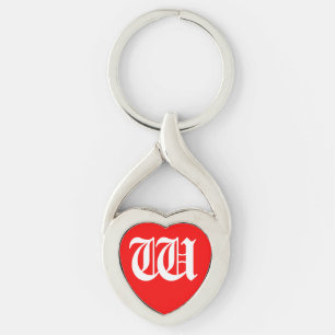 "W"赤いハートキーチェーン キーホルダー