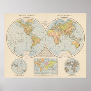 W, Eハルブゲル世界地図 ポスター