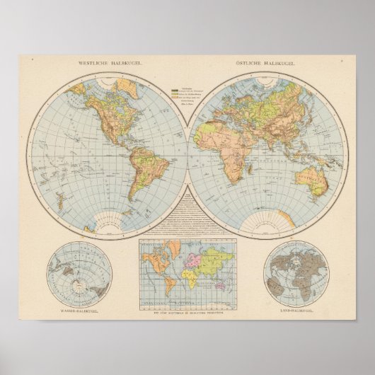 W, Eハルブゲル世界地図 ポスター (正面)