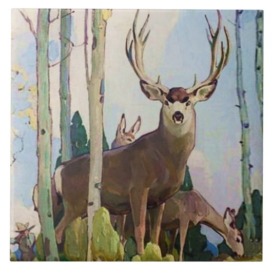 W Herbert Duntonによる“Mule Deer Buck and Doe” タイル (正面)