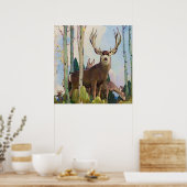 W Herbert Duntonによる“Mule Deer Buck and Doe” ポスター (キッチン)