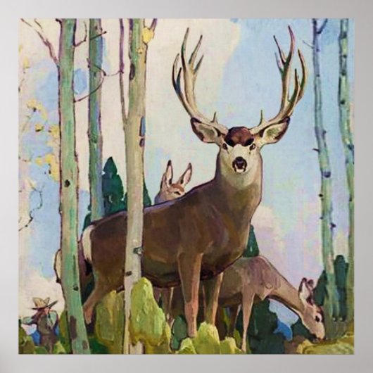 W Herbert Duntonによる“Mule Deer Buck and Doe” ポスター (正面)