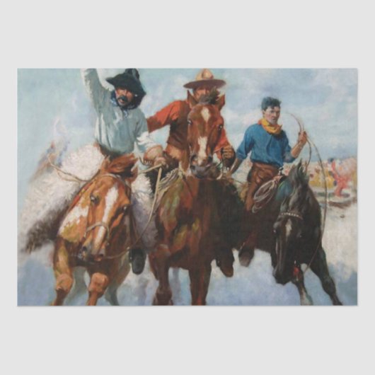 W Herbert Dunton著「Three Montana Cowboys」 薄葉紙 (正面)